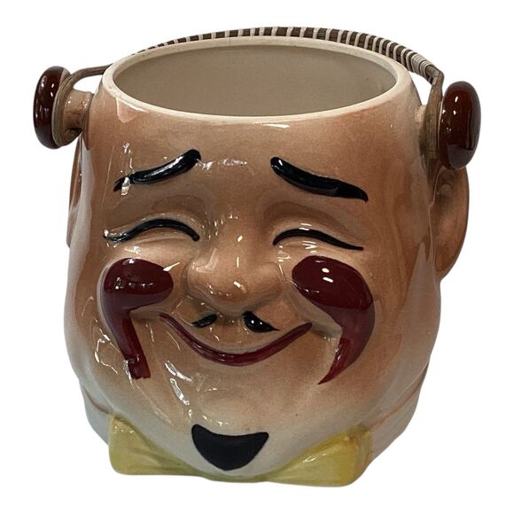 Asian Man Head Planter With Handle 4.25in Deep - Picture 1 of 6